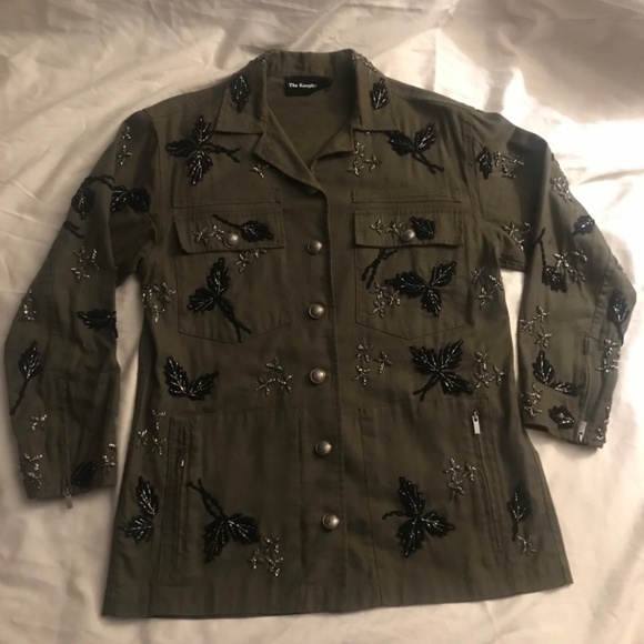 EUC size S military army beaded floral felt foliage jacket shirt top - Picture 3 of 11